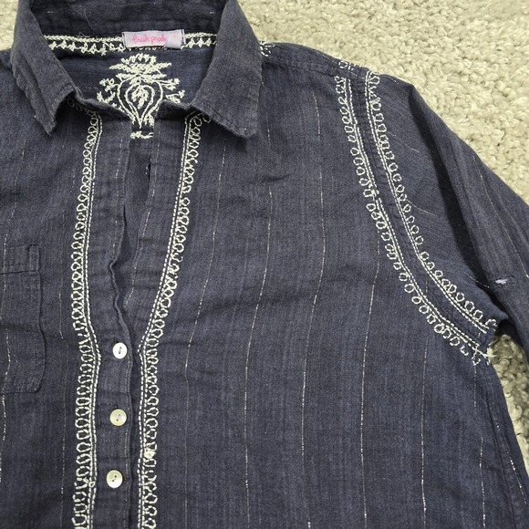 Fresh Produce Top Womens XL/XXL Blue Long Sleeve Pullover Embroidered Boho - Picture 3 of 13